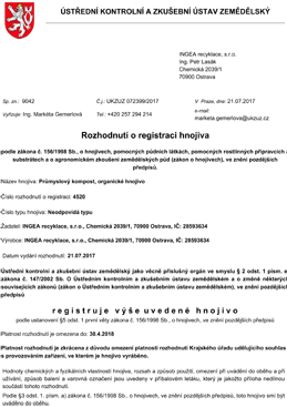 Rozhodnutí o registraci hnojiva